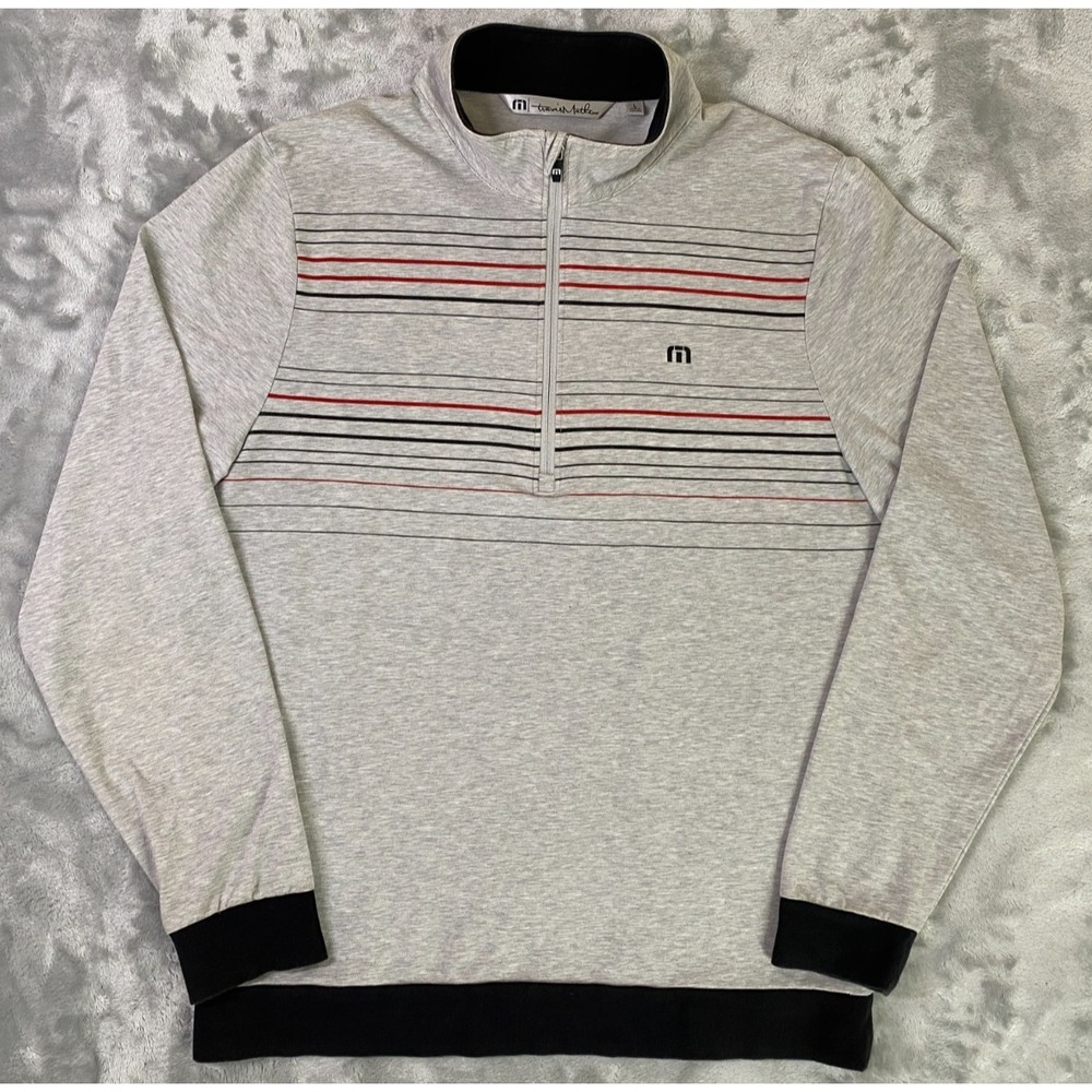 Travis‎ Mathew Quarter Zip Pullover Mens Large Grey Striped Long Sleeve Athletic